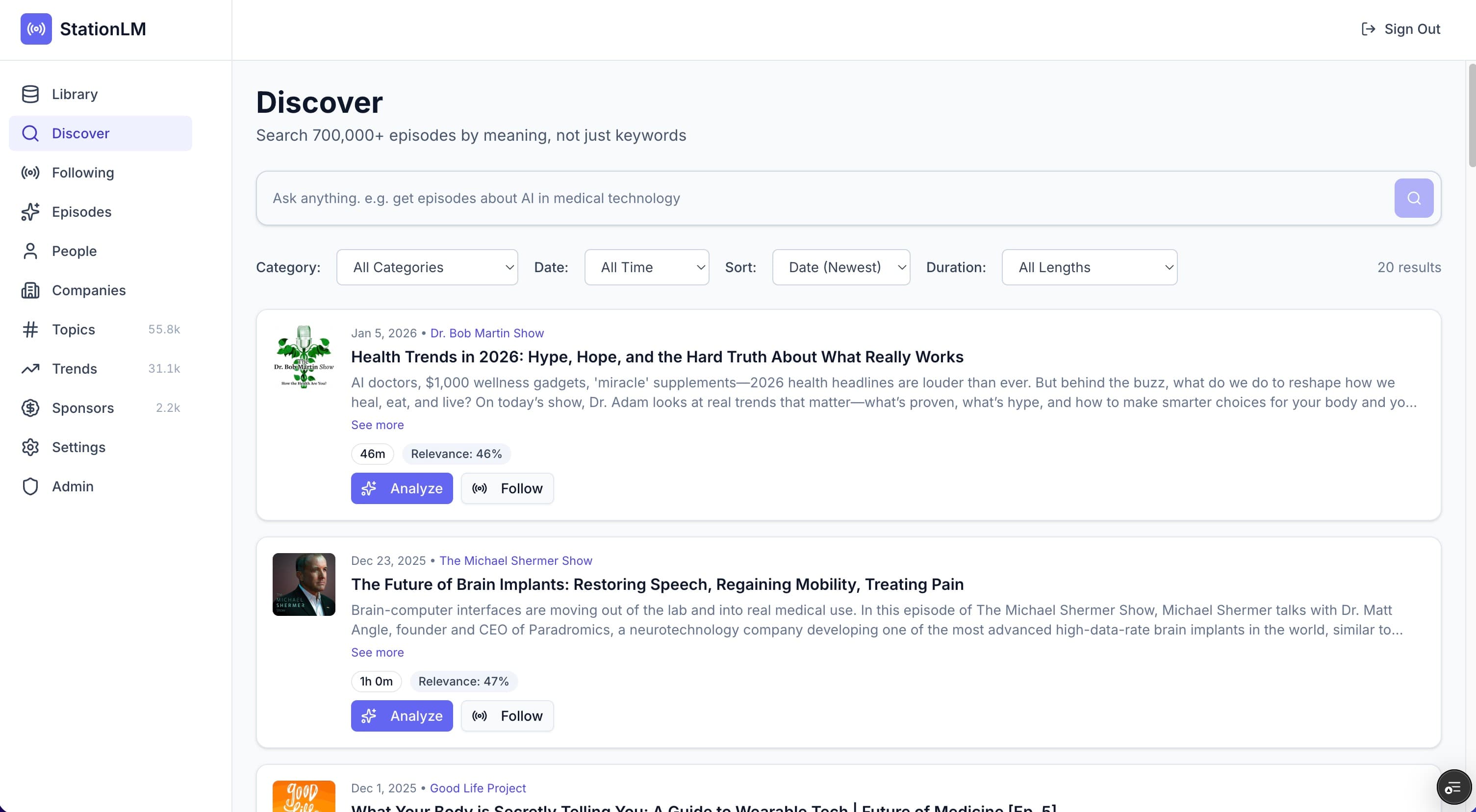 Semantic search results for a client name